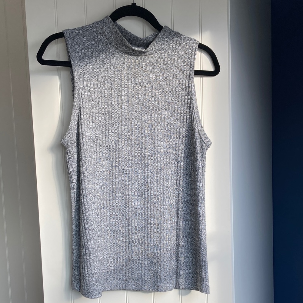 Frank & Oak Grey Sleeveless Mock Turtleneck Knit Top XL